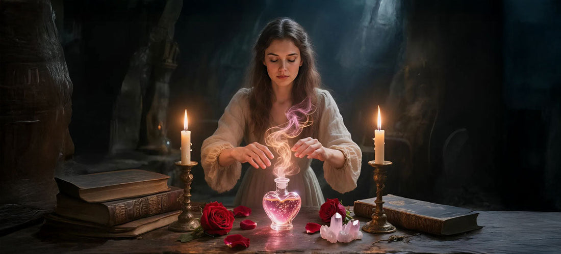 woman at a table casting a love spell that should work